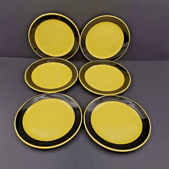 Villeroy & BOCH MCM Yellow Black Salad Plates 7.5"  Saar Union 1950's Set of 6 - Picture 4 of 9